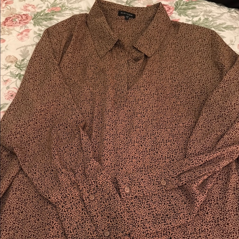 Pleione Brown Casual Button Down Shirt with Textured Pattern
